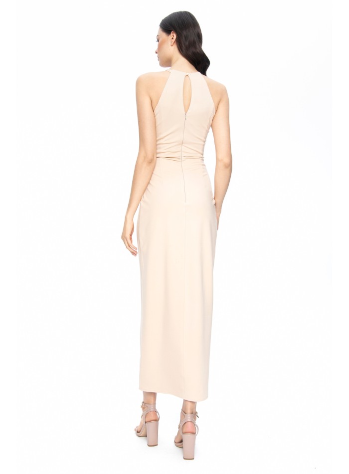 Vestido midi beige de corte asimétrico con...