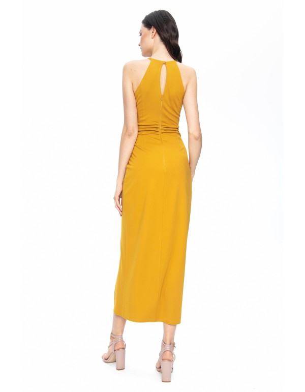 Mustard yellow midi dress with asymmetrical cut and... 2