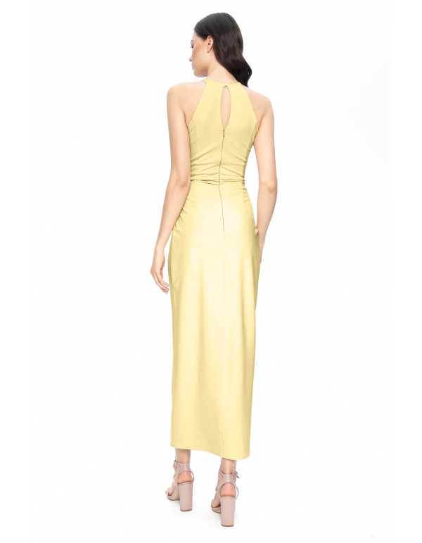 Yellow evening dress with halter neckline 2