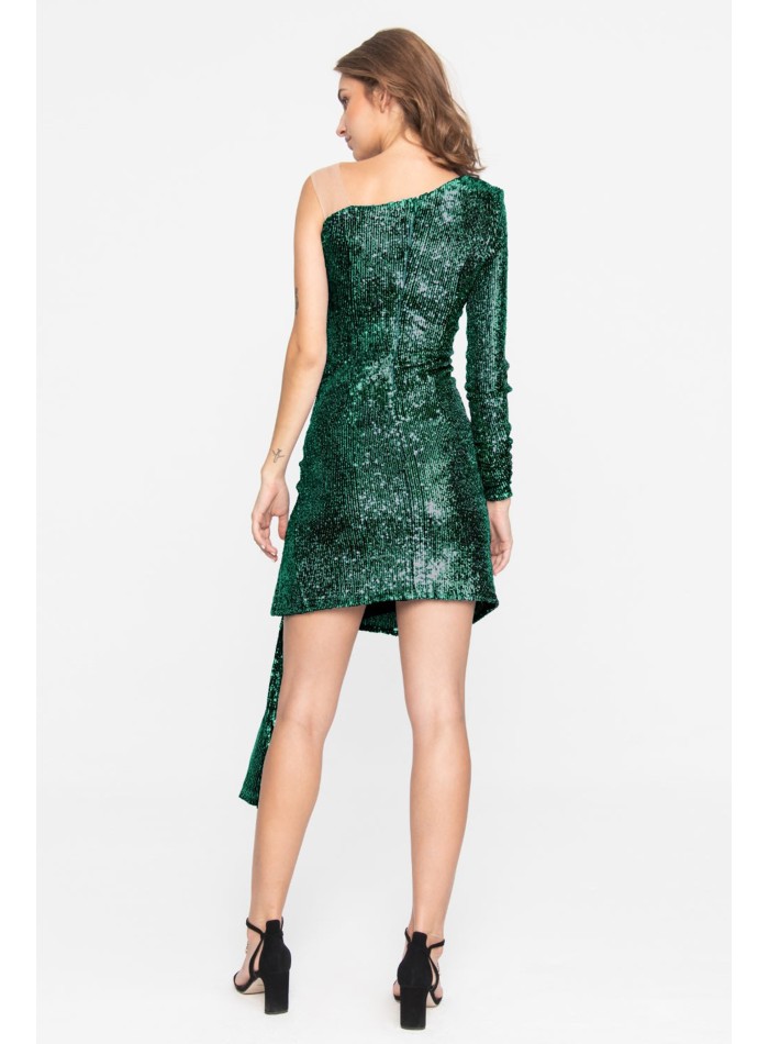 Robe courte asymétrique de fête verte avec...