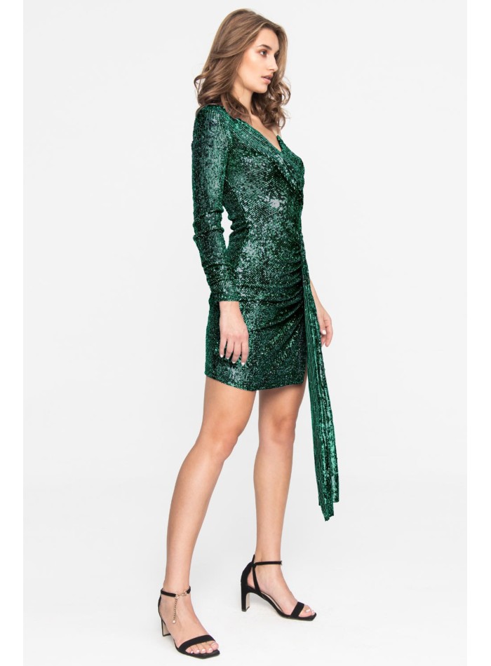 Robe courte asymétrique de fête verte avec...