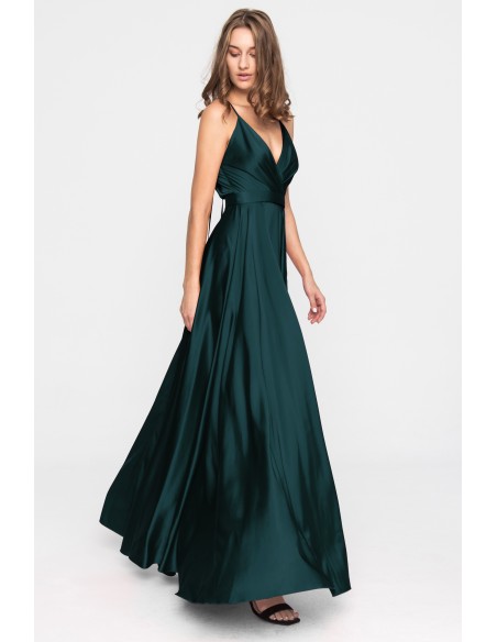 Robe longue de fête en satin avec fente dans la jupe