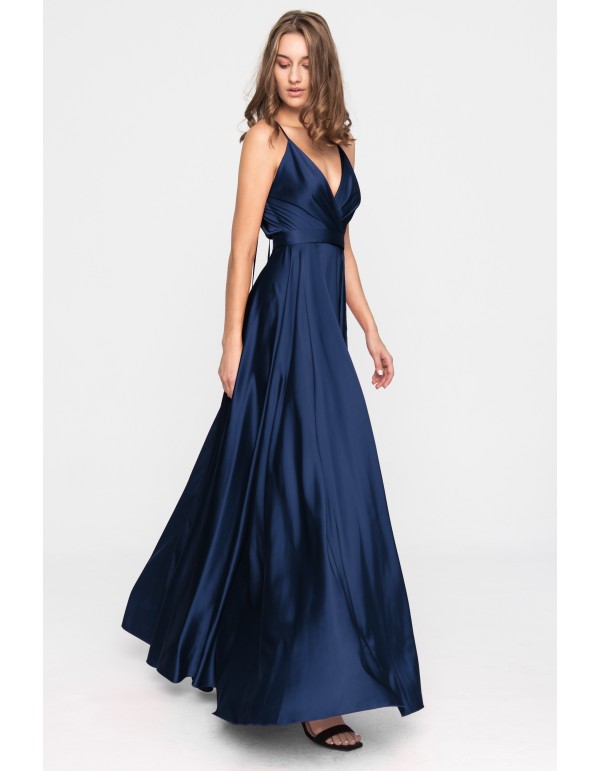 Robe longue de fête en satin avec encolure croisée et... 2