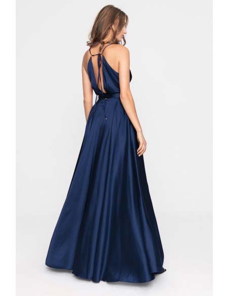 Robe longue de fête en satin avec encolure croisée et Ceintures