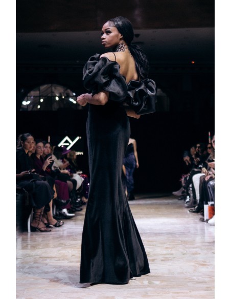 Black long party dress with volume and slit