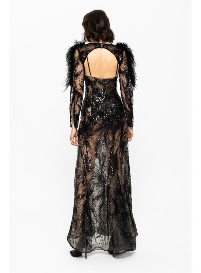 Robe longue de soirée avec broderie de sequins...