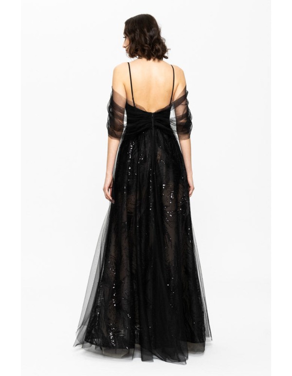 Vestido largo de noche negro con lentejuelas bordadas y... 2