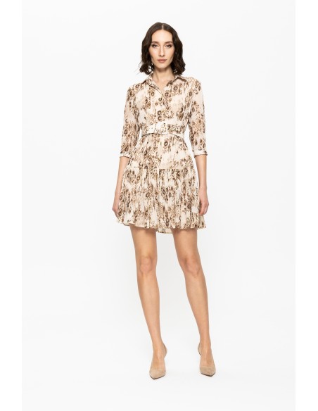 Robe courte imprimée avec manches longues et Ceintures
