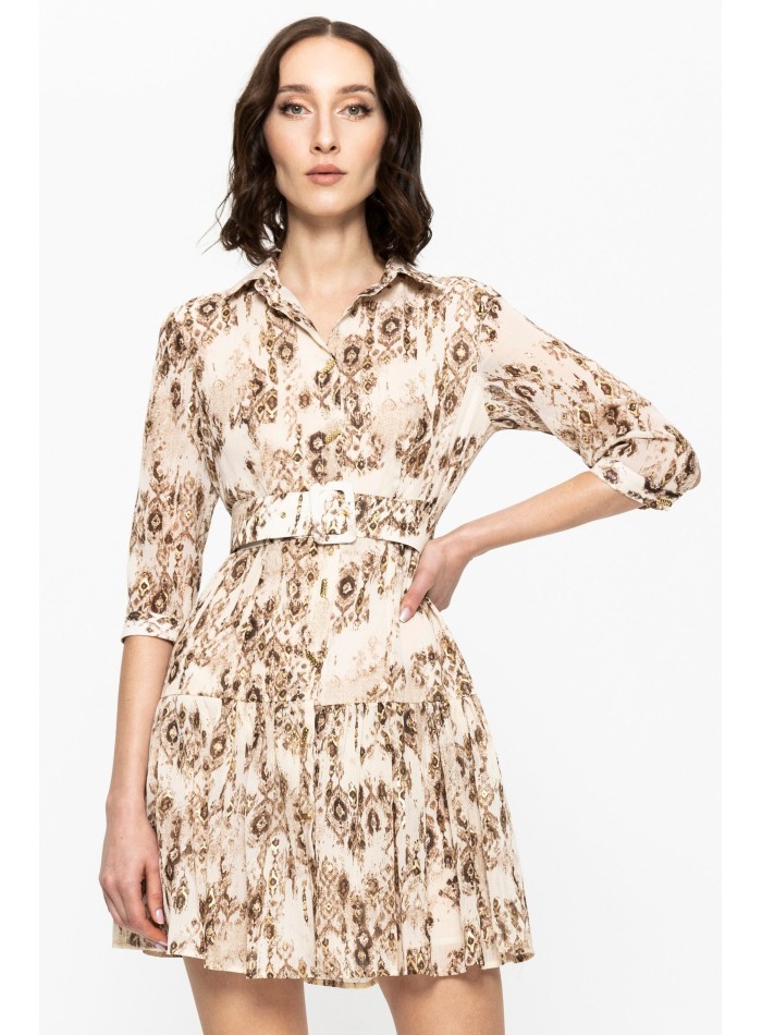 Robe courte imprimée avec manches longues et...