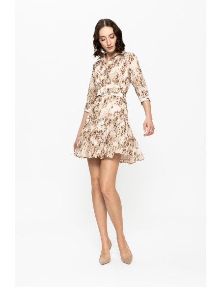 Robe courte imprimée avec manches longues et Ceintures