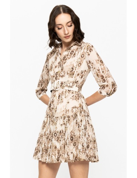 Robe courte imprimée avec manches longues et Ceintures