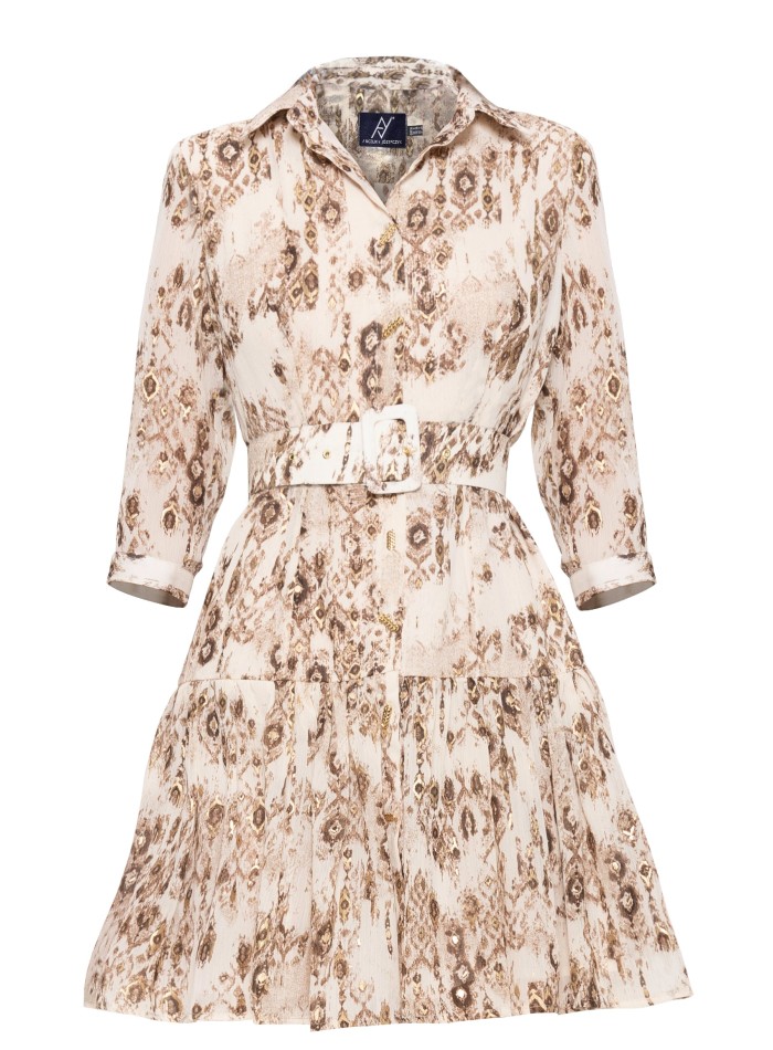 Vestido corto estampado de manga larga con...