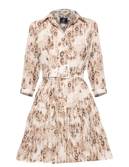 Robe courte imprimée avec manches longues et Ceintures