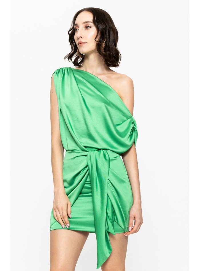 Robe courte asymétrique verte avec détail de nœud