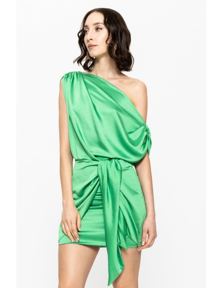 Robe courte asymétrique verte avec détail de nœud