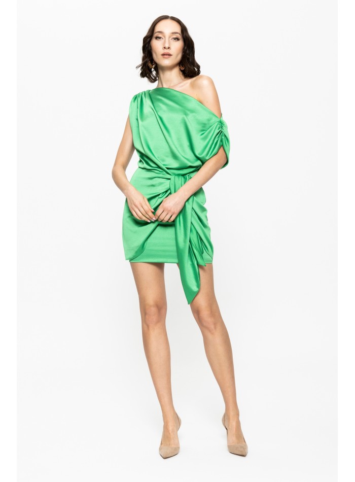 Robe courte asymétrique verte avec détail de nœud