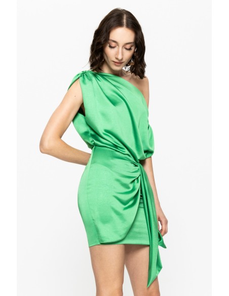 Robe courte asymétrique verte avec détail de nœud