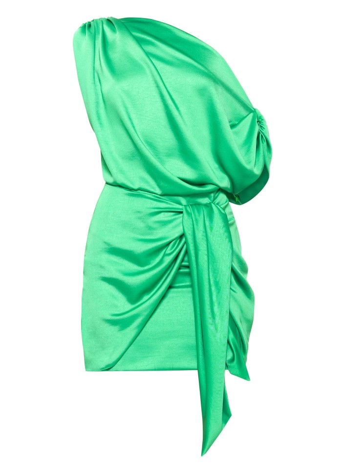 Robe courte asymétrique verte avec détail de nœud