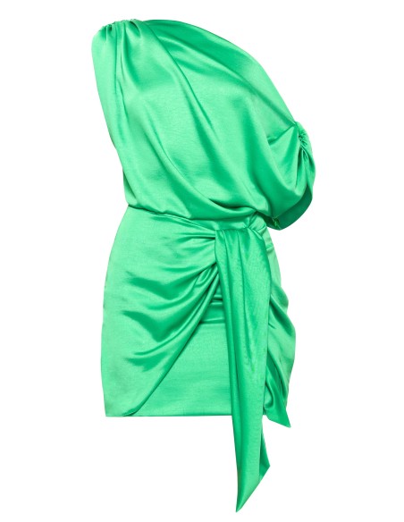 Asymmetric green short dress with bow detail