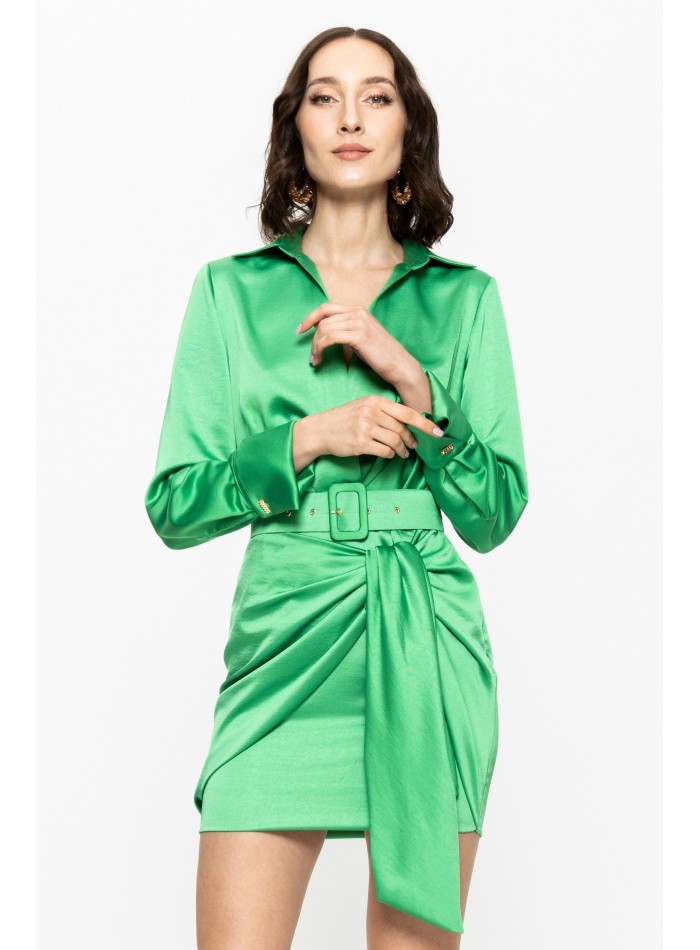 Robe courte en satin vert avec Ceinture pour...