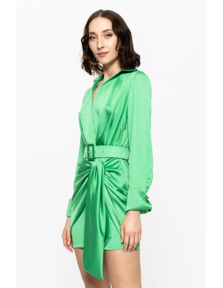 Robe courte en satin vert avec Ceinture pour les invités de mariage