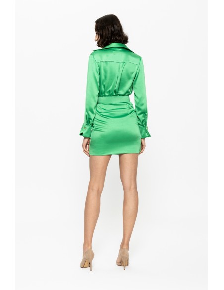 Robe courte en satin vert avec Ceinture pour les invités de mariage