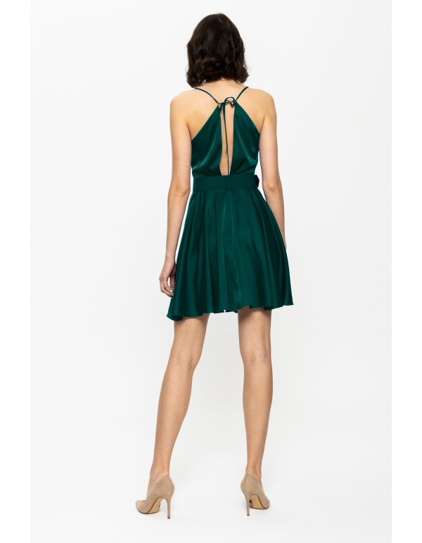 Vestido corto para Invitadas en verde satinado con escote... 2