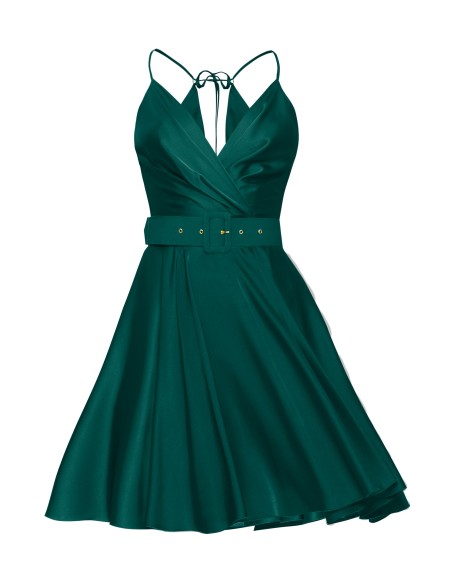 short satin green guest dress