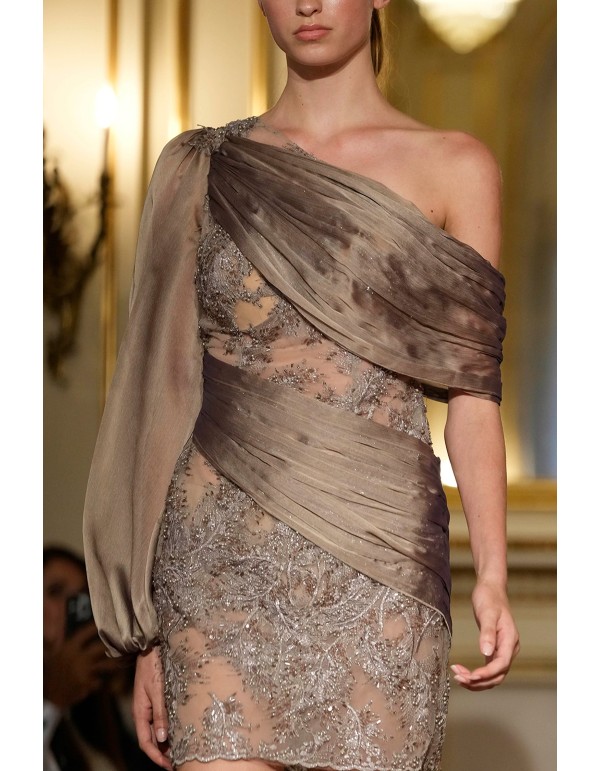 asymmetrical dress with embroidered details and gradient... 2