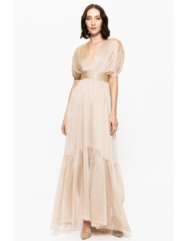 Vestidos largos de chiffon con escote en V y espalda abierta Champán