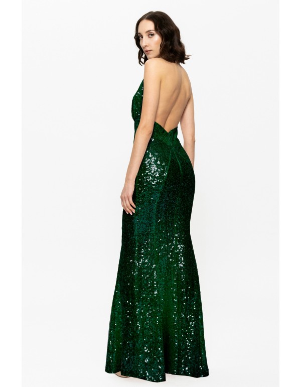 Robe à sequins vert émeraude avec dos ouvert 2