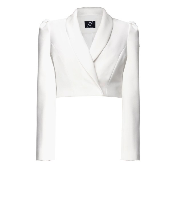 Blazer court blanc à manches longues et style structuré 2