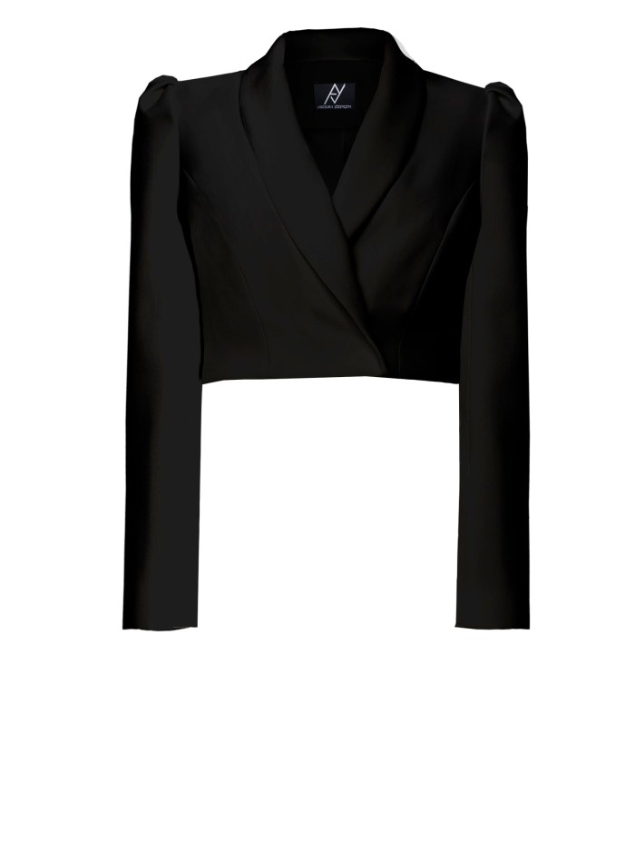 Blazer cropped negra de manga larga con efecto...