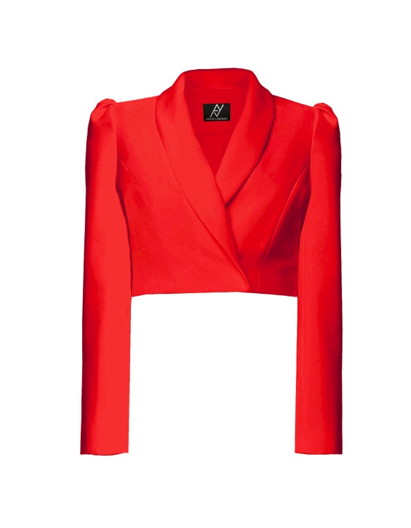 Blazer cropped rouge à manches longues avec effet bouffant