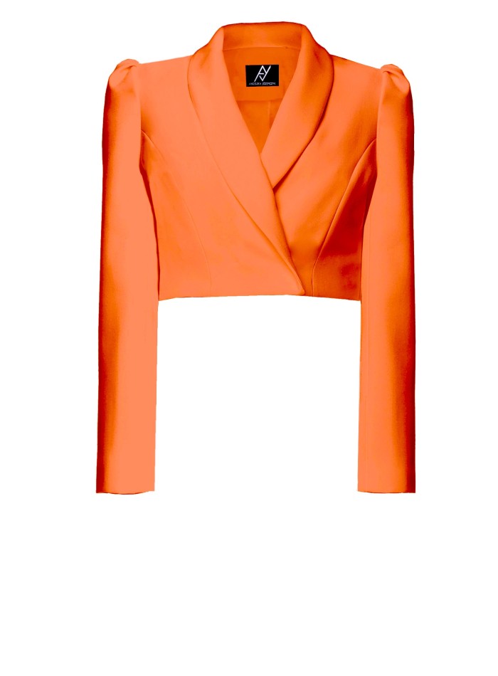 Blazer naranja corta con manga larga y abullonada