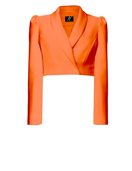 Blazer naranja corta con manga larga y abullonada