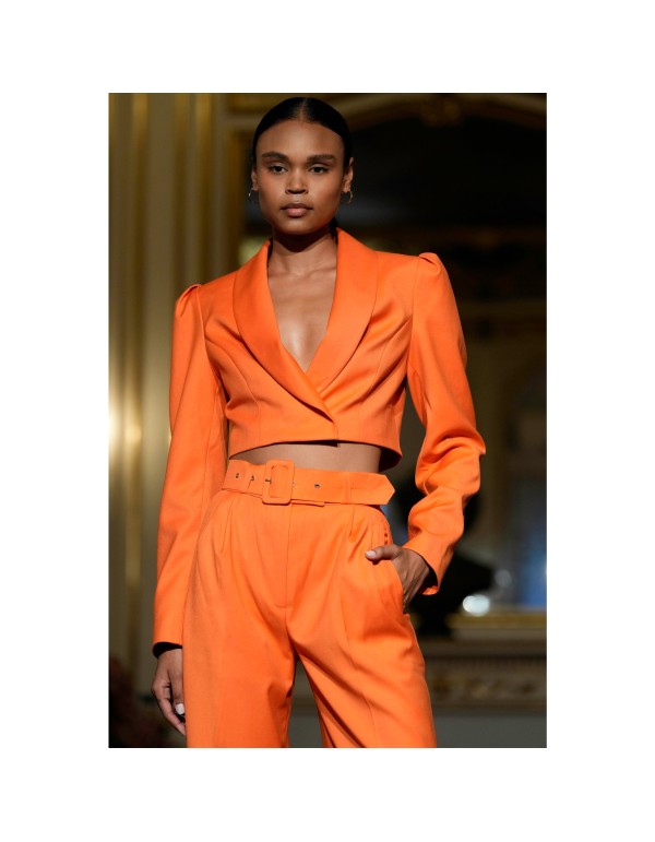 Short orange blazer with long, puffed sleeves 2