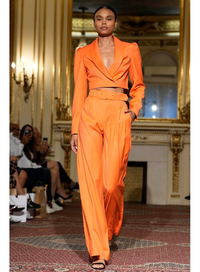 Orange high-waisted palazzo suit trousers