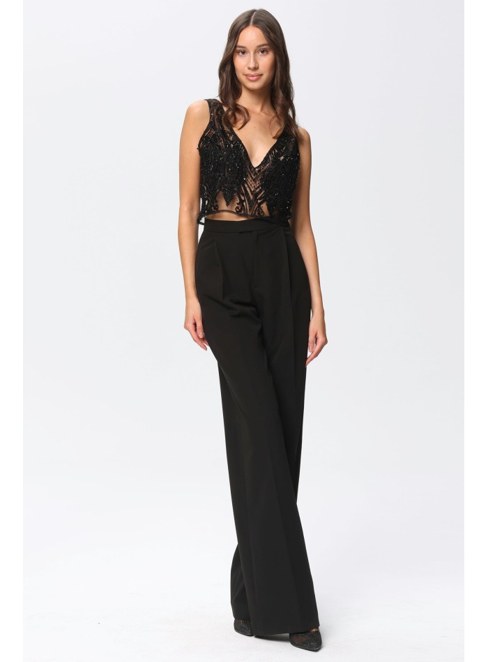 Pantalon de costume à taille haute palazzo noir