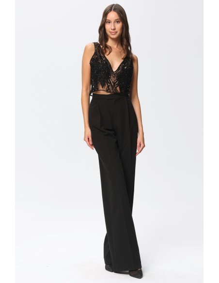 Pantalones palazzo de traje negro de tiro alto