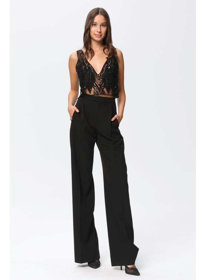 Black palazzo high-waisted suit trousers