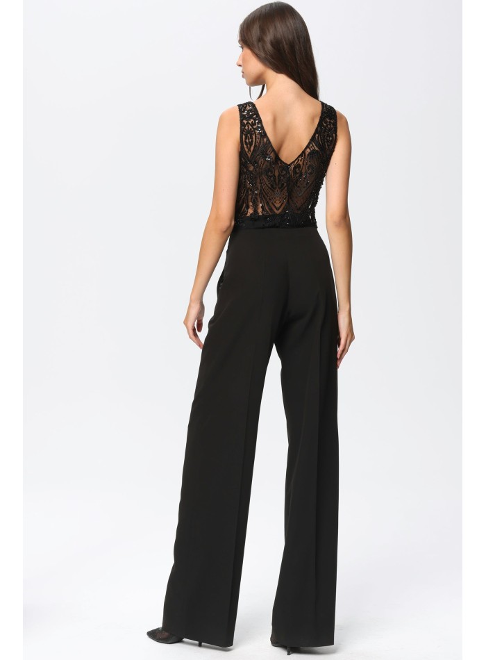 Black palazzo high-waisted suit trousers