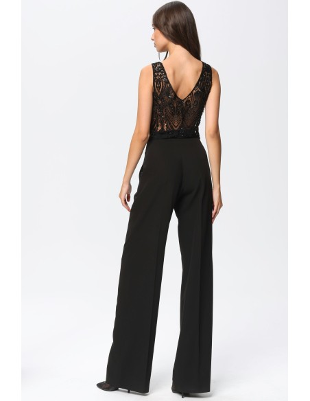 Black palazzo high-waisted suit trousers