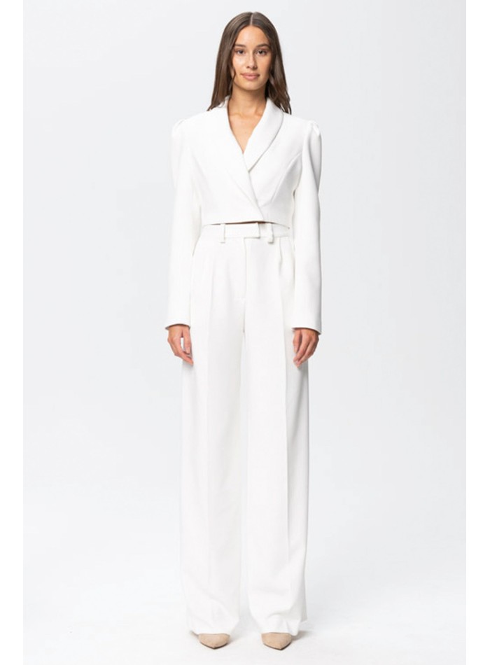 High-waisted white palazzo suit trousers