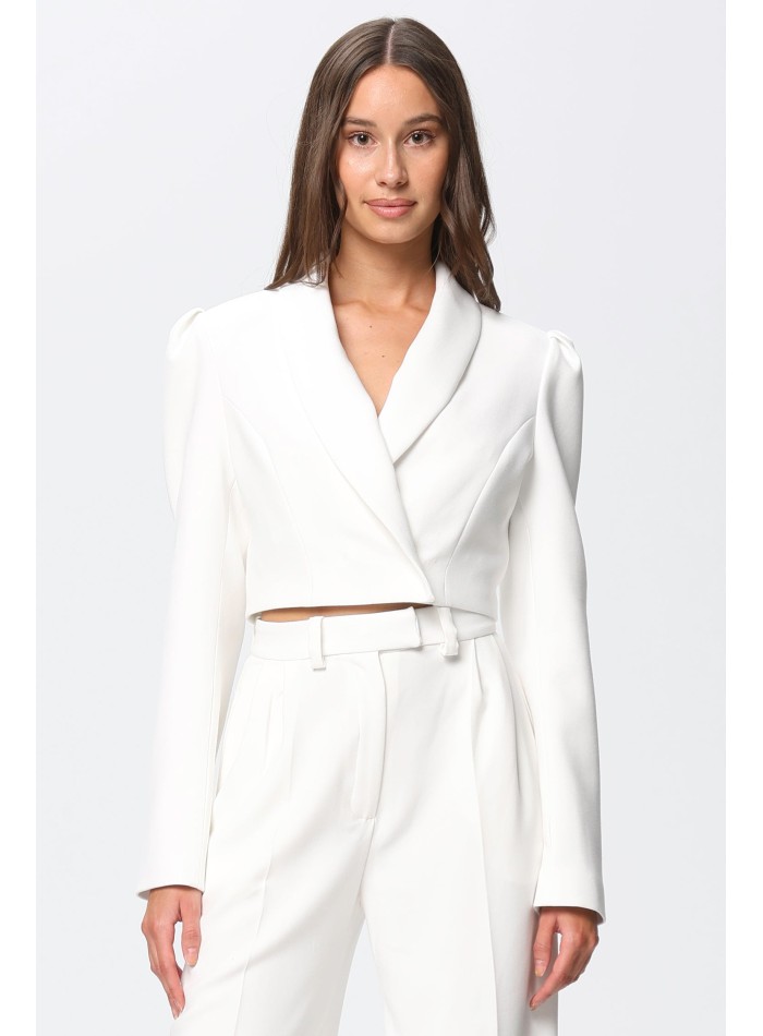 High-waisted white palazzo suit trousers