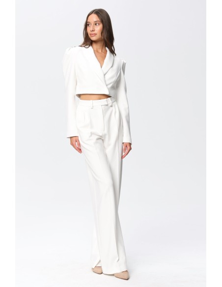 High-waisted white palazzo suit trousers