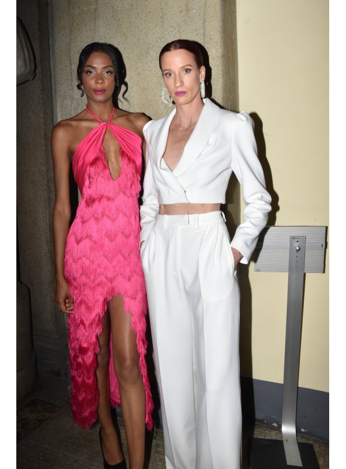 Pantalon de costume palazzo blanc à taille haute