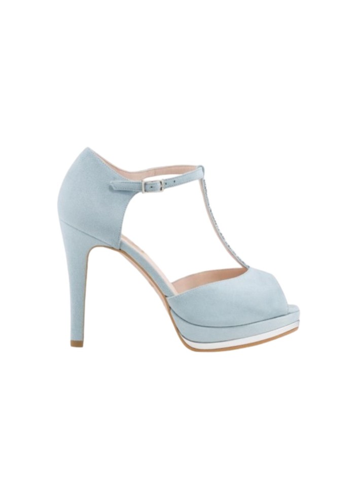 Sky blue heeled sandal with Swarovski strap