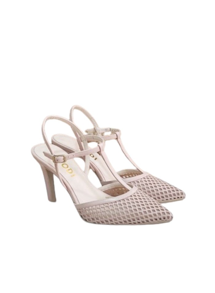 Heeled pumps with nude mesh upper
