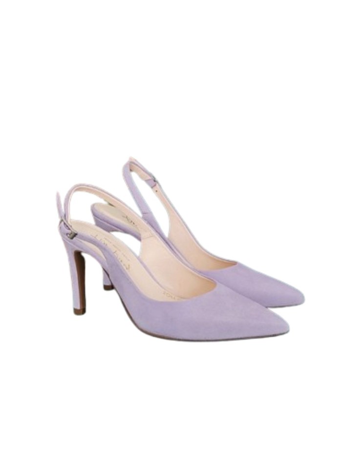 Suede heeled pumps with a lavender mid heel